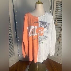 MTV I Want My MTV Colorblock Sweatshirt XL Orange White Graphic